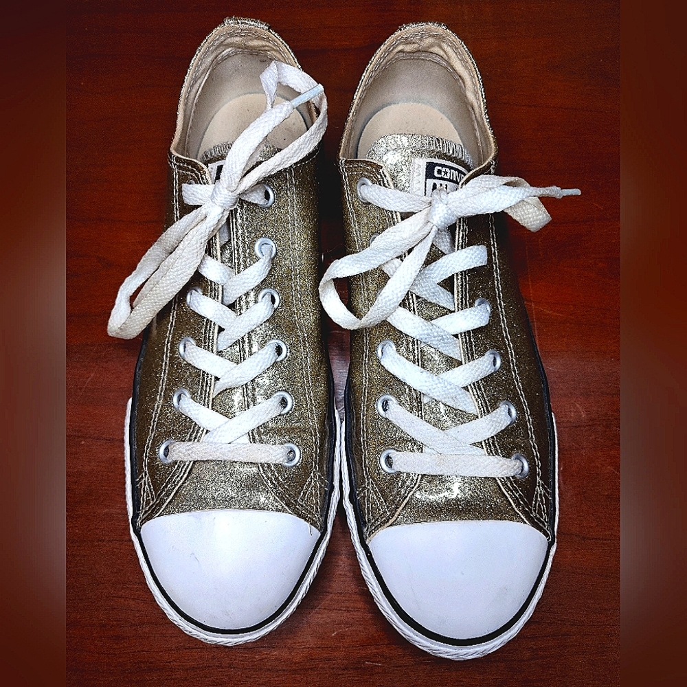 Juniors size 6 Gold Sparkle Low-top Converse Sneakers